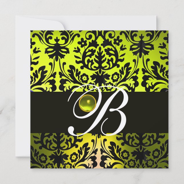 INVITATION JAUNE NOIR DAMAS TOPAZE OR MONOGRAMME (Devant)