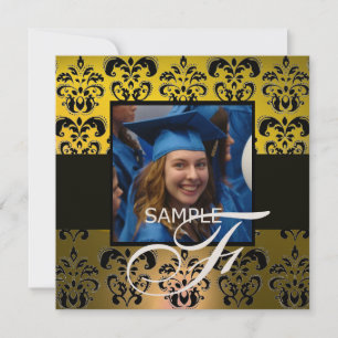 Invitation JAUNE NOIR DAMASSÉ MONOGRAMME champagne