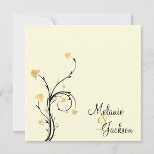 Invitation Jaune Noir Floral Tourbillons Crème Après-Mariage