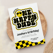 Jaune Noir Rétro One Happy Dude 1er Anniversaire