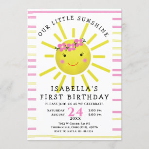 Invitation Jaune Notre Petit Soleil Première fête d'anniversa