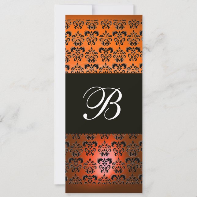 Invitation JAUNE ORANGE NOIR  DAMASQUE MONOGRAMME, blanc (Devant)