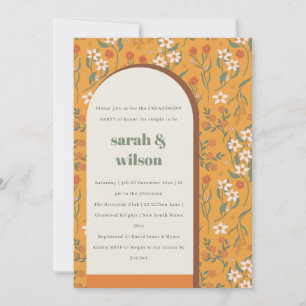 Invitation Jaune Orange Super Arc Retro Fiançailles Floral