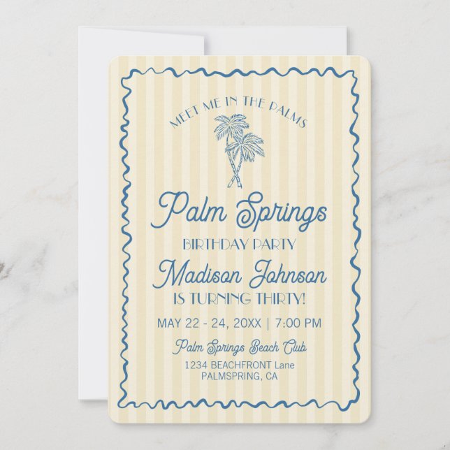 Invitation Jaune Palm Springs Pastel Beach Anniversaire Party (Devant)