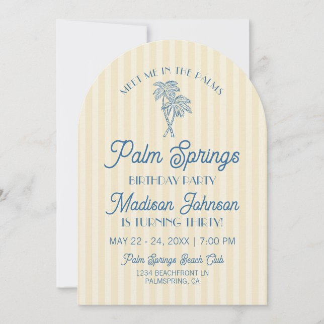 Invitation Jaune Palm Springs Pastel Beach Anniversaire Party (Devant)