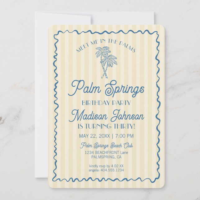 Invitation Jaune Palm Springs Pastel Beach Anniversaire Party (Devant)