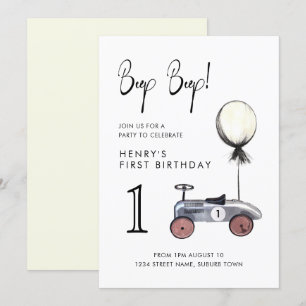 Invitation Jaune Premier Anniversaire Course Vintage Invitati