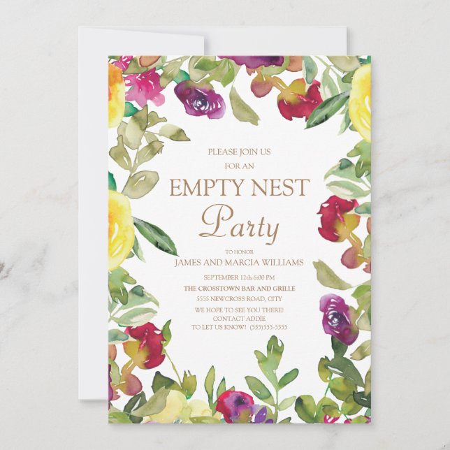 Invitation Jaune Purple Floral Sage Vert Vide Nid Party (Devant)