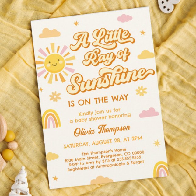 Invitation Jaune rose Un petit rayon de soleil Baby shower (Créateur téléchargé)