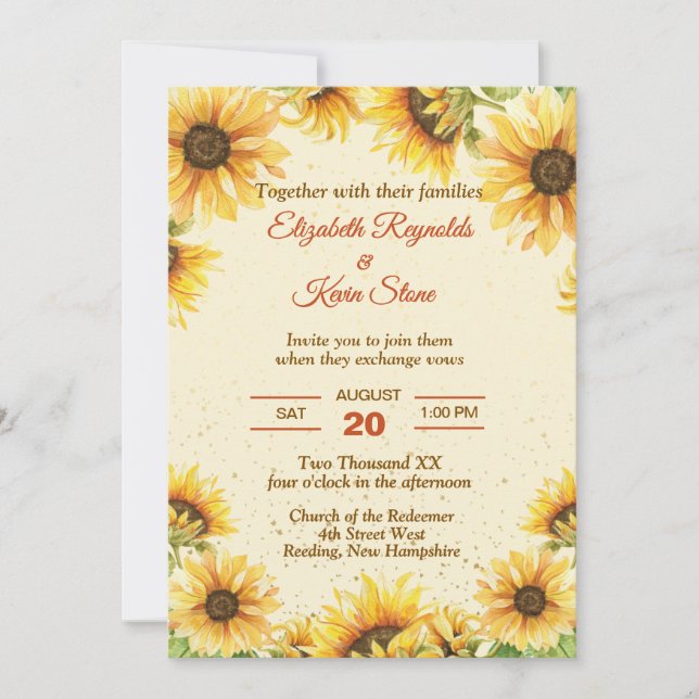 Invitation Jaune rustique et Mariage de tournesol Brown (Devant)
