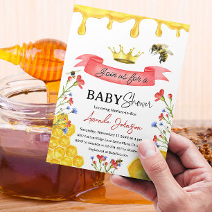 Invitation Jaune rustique Miel Rouge Fleur sauvage Baby showe