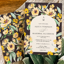 Invitation Jaune rustique Parche fleurie arc chic mariage
