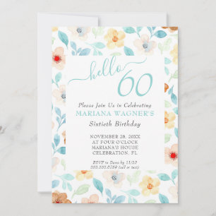 Invitation Jaune Turquoise Floral Élégant Script 60e annivers
