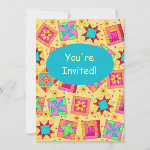Invitation Jaune & Turquoise Patchwork Quilt Block Art