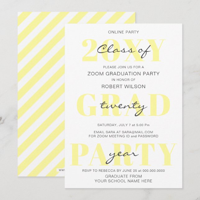 Invitation Jaune Typographie Moderne Online Graduation Party (Devant / Derrière)