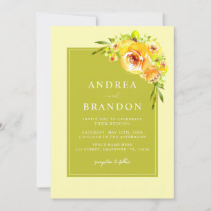 Invitation Jaune & Vert Jardin Vibrant Mariage Code QR