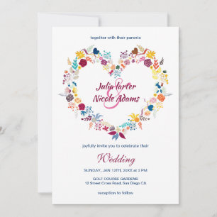 Invitation Jaune Violet Vert Fleurs de Printemps Colère Maria