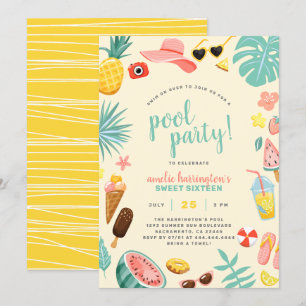 Invitation Jaune   Watermelon Pineappon Tropical Pool Party