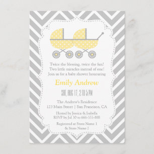 Invitation Jaunes Chaussures Jumeaux Chevron Baby showers Inv