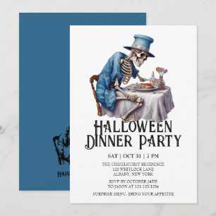 Invitation Jaunty Skeleton Dîner d'Halloween