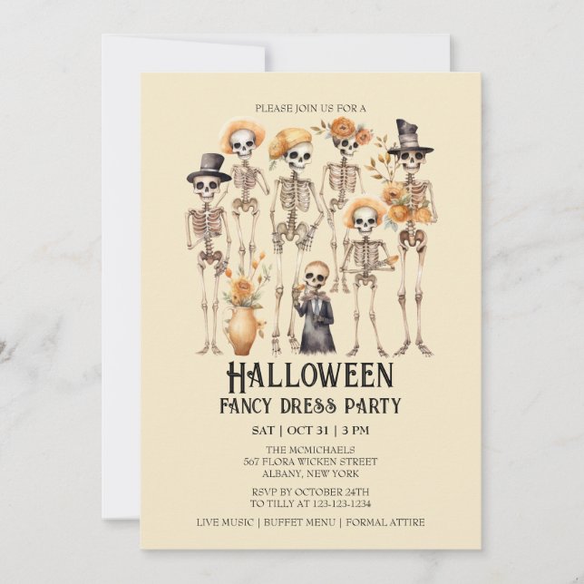 Invitation Jaunty Skeleton Portrait de famille Halloween Part (Devant)