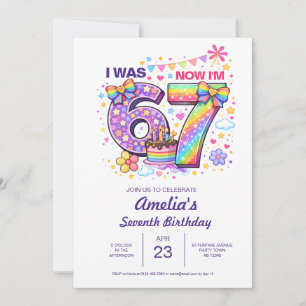 Invitation J'avais 6 ans maintenant j'ai 7 ans Filles 7e anni
