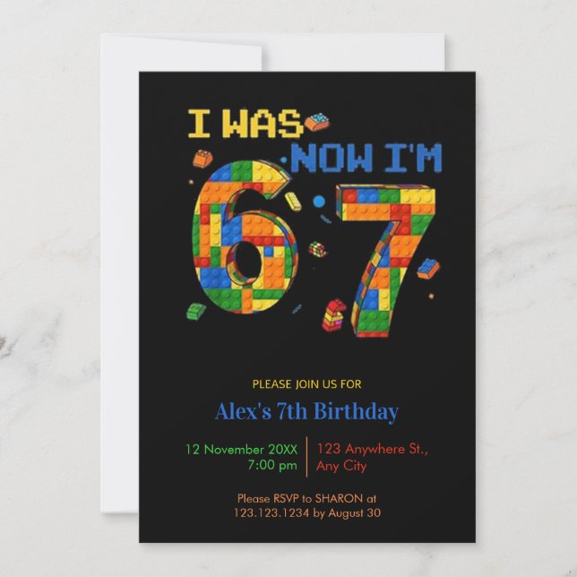 Invitation J'avais 6 ans maintenant j'ai 7 ans garçon anniver (Devant)