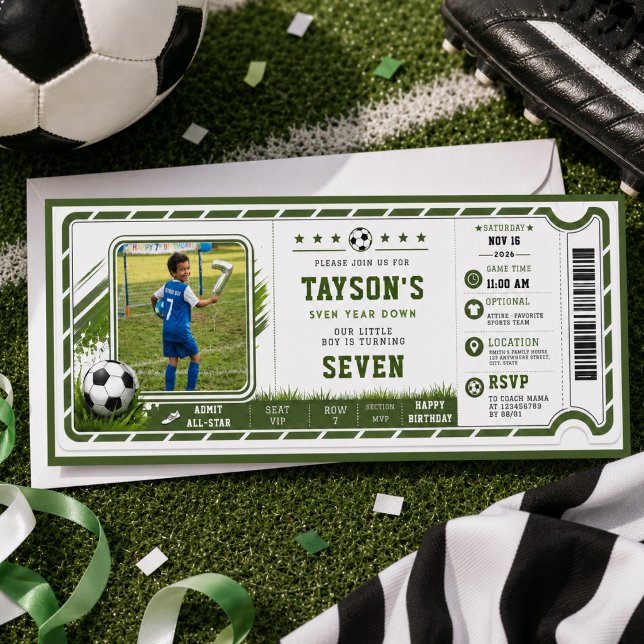 Invitation J'avais 6 ans, maintenant j'ai 7 ans Soccer Americ (I Was 6, Now I’m 7 Soccer America 7th Birthday Invitation
)