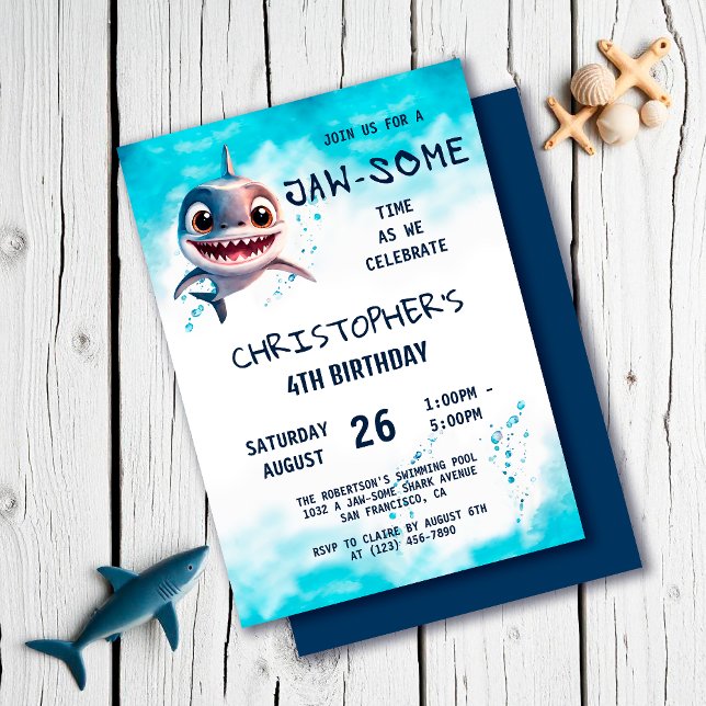Invitation Jawsome de requin sous la mer fête d'anniversaire (Créateur téléchargé)