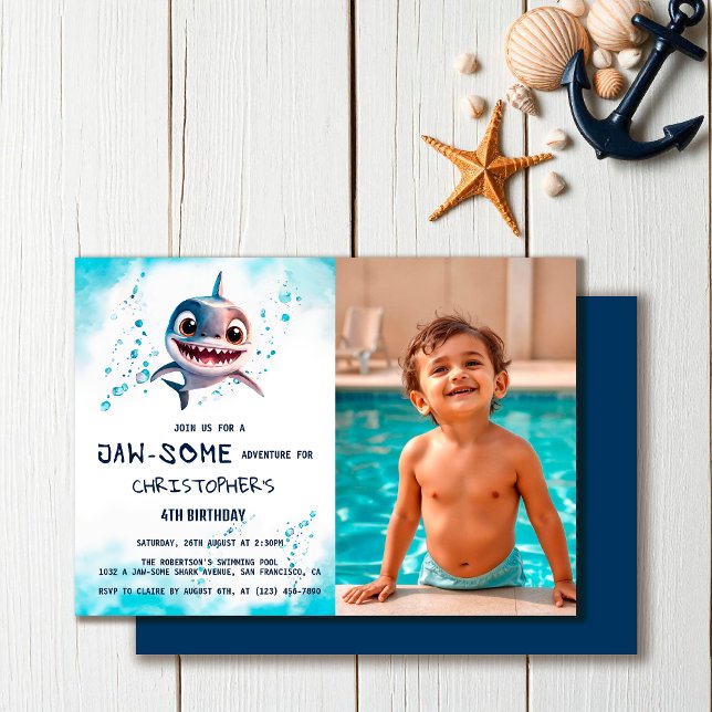 Invitation Jawsome de requin sous la mer Fête d'anniversaire  (Créateur téléchargé)