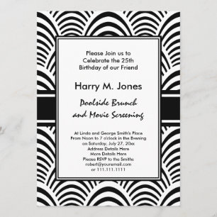 Invitation Jazz Age Art Déco Elégance Noir et Blanc