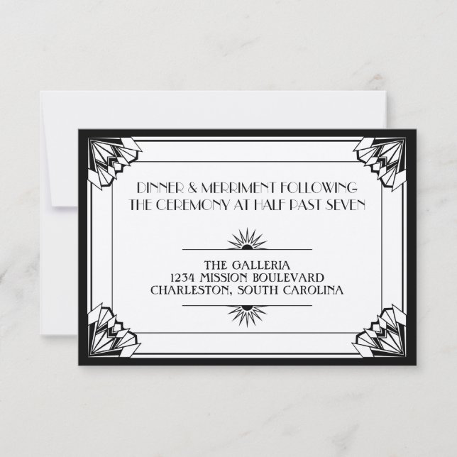 Invitation Jazz age noir art déco mariage réception (Devant)