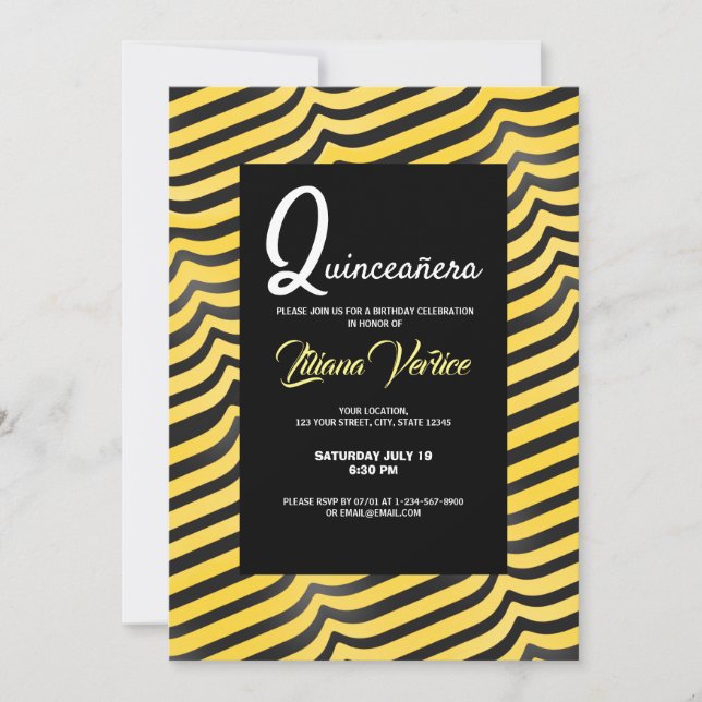 Invitation Jazzy mignonne Bumblebee rayé noir et jaune (Devant)