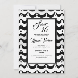 Invitation Jazzy noir et blanc Vague Zebra Stripes