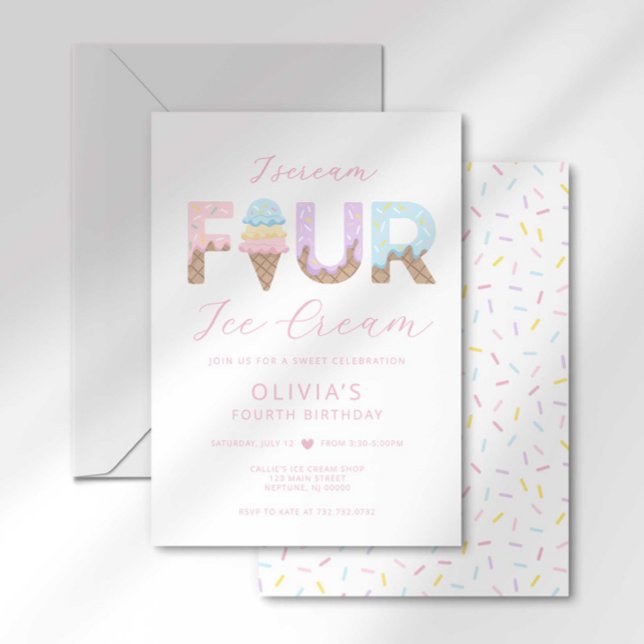 Invitation Je crie pour une fête d'anniversaire glace à quatr (Créateur téléchargé)