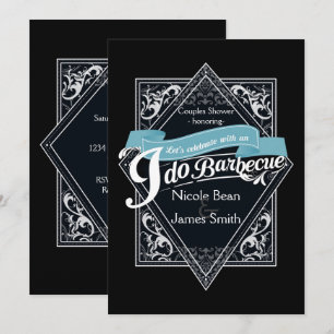 Invitation JE FAIS BARBECUE BBQ Élégant Fiançailles noir et b