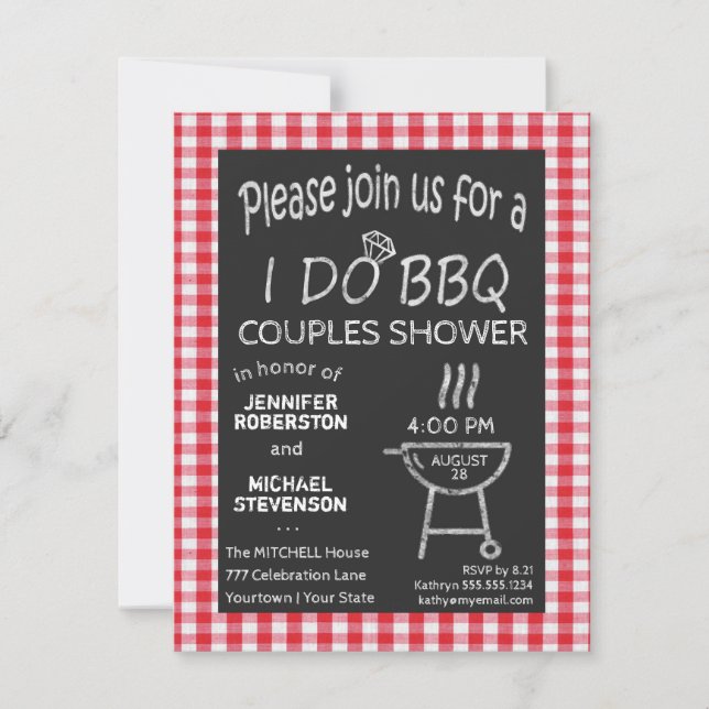 Invitation Je fais BBQ Chalkboard Couples Douche (Devant)