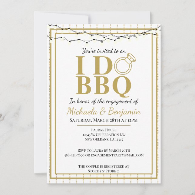 Invitation Je fais BBQ Gold Couples de douche Partie d'engage (Devant)