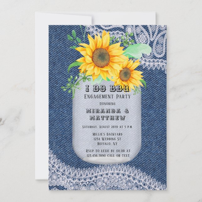 Invitation Je fais BBQ Mason Jar Sunflowers (Devant)
