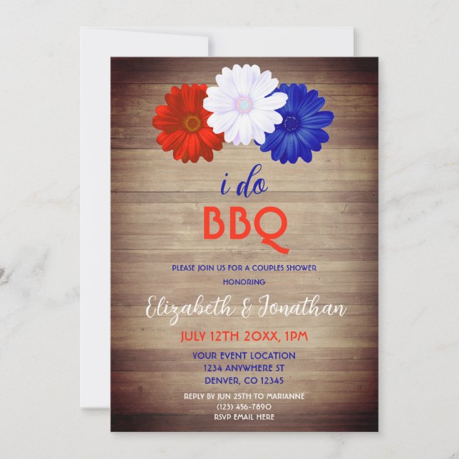 Invitation Je fais BBQ Patriotique Floral Couples Douche (Devant)