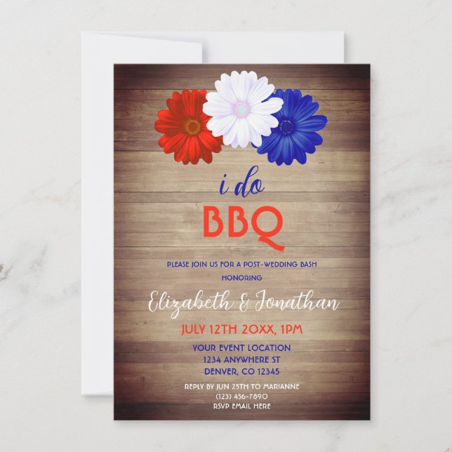 Invitation Je fais BBQ Patriotique Floral Post-Mariage (Devant)