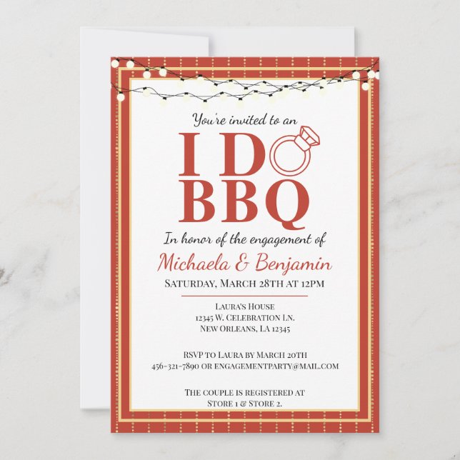 Invitation Je fais BBQ Red Engagement Party Couples Douche (Devant)