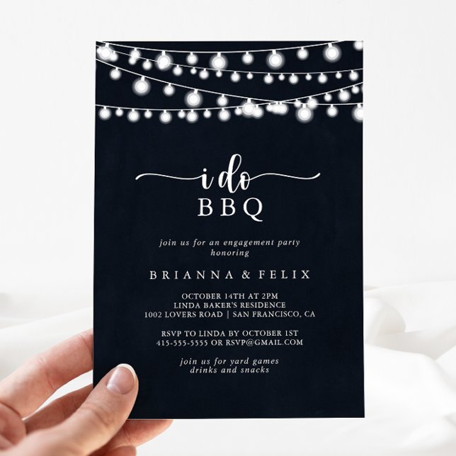 Invitation Je fais BBQ Rustique String Lights Engagement Part (Créateur téléchargé)