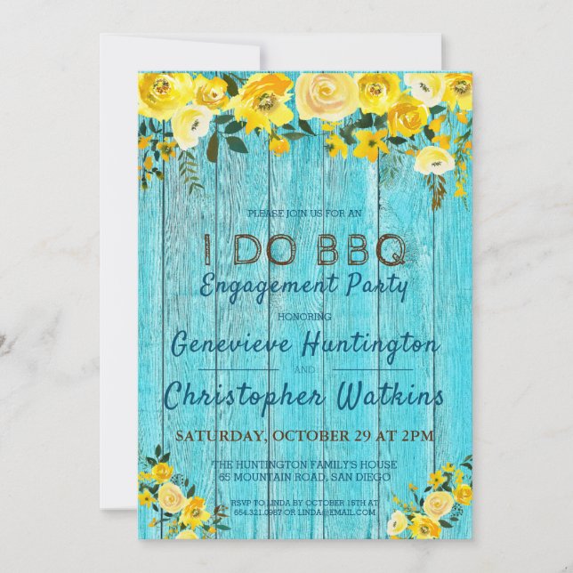 Invitation Je fais du barbecue | Rustic Wood & Floral Engagem (Devant)