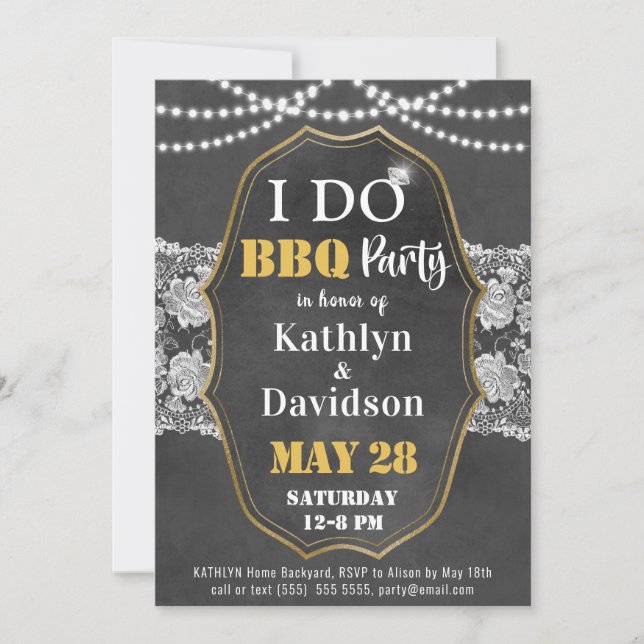 Invitation JE FAIS Fiançailles Élégant Lace Chalkboard BBQ Pa (Devant)