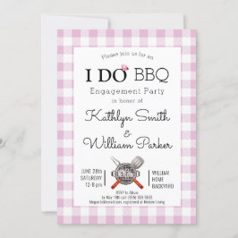 Invitation JE FAIS Fiançailles Rose Plaid 4 Photo BBQ Party