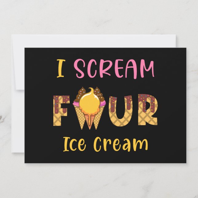 Invitation Je hurle Quatre Crème de glace Enfants Garçon Fill (Devant)