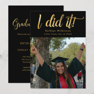 Invitation Je L'Ai Fait Gold Bold Script amusant Photo Gradua