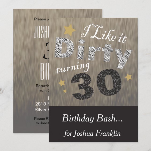 Invitation Je l'aime Dirty Turning 30 - 30e anniversaire (Devant / Derrière)