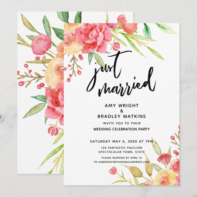 Invitation Je me suis marié Fleurs Bohèmes Réception de Maria (Devant / Derrière)